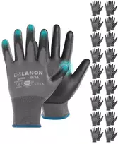 Lanon 18 porų Pu darbo pirštinės, darbo pirštinės su jutikliniu ekranu vyrams ir moterims, lengvos, mechanikams, statyboms, pilkos, dydis L (18 vnt.)