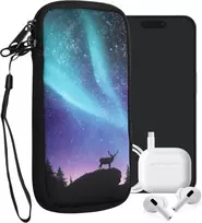 Kwmobile mobiliojo telefono dėklas išmaniesiems telefonams xxl - 7 colių - neopreno mobiliojo telefono dėklo uždangalas apsauginis dėklas - polar light deer turquoise mėlynas juodas - 17.7 x 8.5 cm vidiniai matmenys