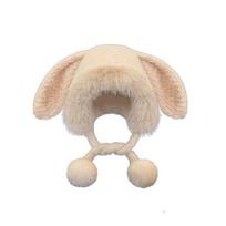Fluffy Rabbit Ears Hat Skull Cap Winter Plush Hat Cute   Children smėlis