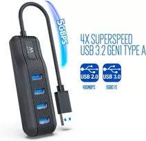 Ewent Ew1138 usb 3.2 gen1 (usb 3.0) 4-portų usb šakotuvas type a - superspeed, skirtas 5gbit didelės spartos perdavimui, usb 3.0 šakotuvas, juodas