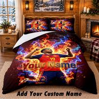 Lamine Yamal Pattern Bedding 3Pcs Set Custom Name, Bed Sheet And Pillowcases For Home Bedroom 140cmx200cm