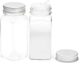 Youngever 12 vnt. 150 ml plastikinių prieskonių indelių rinkinys, permatomi prieskonių konteineriai su purtyklės dangteliais, kvadratiniai prieskonių buteliukai