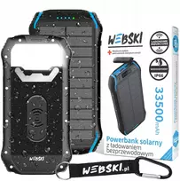 Forcell Didelis saulės energijos įkraunamas vandeniui atsparus powerbank su indukcija 2xusb galingas žibintuvėlis 33500mah