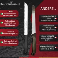 Schwertkrone® duonos peilis su dantytu kraštu [pagamintas Solingene - Vokietijoje] - duonos peilis - didelis duonos peilis su rankena - duonos ir pjaustymo peilis - nerūdijančio plieno pjūklinis peilis (ašmenys: 19 cm)