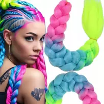 Sintetiniai plaukai, kasytės, spalvotas ombre neonas, rožinė-žydra citrina