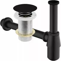 Juodas metalinis praustuvo sifonas 1"1/4 x 32 mm + Juodas Click-clack kamštis