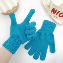 Unisex Candy Color Knitted Full Finger Warm Gloves - Modern Minimalist Style One Size blue