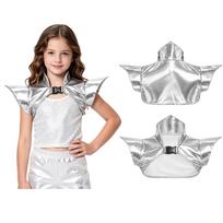 Kids Girls Metallic Pauldron Armour Shrug Steampunk Gothic Epaulet Collar Shoulder Armor for Halloween Party Stage Show 9-10 Years sidabras