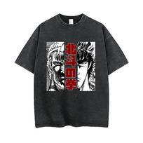Anime Hokuto No Ken Raoh Kenshiro Vintage Washed T-shirt Fist of The North Star T Shirt Men Women Retro Manga Oversized T-shirts S black