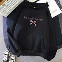 Pink Letter I'm Just A Girl Print Pocket Hoodies Women's Casual Autunm Winter Hooded Clothes Graphic Y2k Sweatshirts Streetwear XL