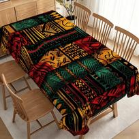 Vibrant African Tribal Pattern Tablecloth with Red, Green, and Golden Geometric Motifs, Durable, No Electricity Needed, Perfect for Outdoor Festival T 60*90inch(152cm*228cm）