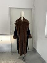 Women's Long Woolen Coat with Herringbone Tweed and Faux Fur Collar for Autumn Winter M juoda