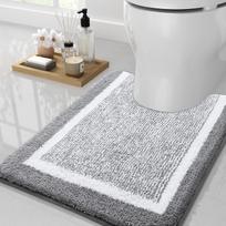 Fluffy Microfiber Shaggy Bathroom Rug Mat 11X61cm U-Shape Bath Mat Super Absorbent Quick Drying Non-Slip Soft Bathroom Carpet 500MMx600MM gray