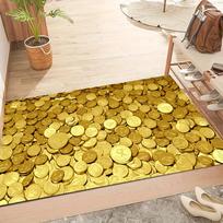 VIKAMA Luxury Gold Coin Doormat Stain-Resistant & Non-Slip Entrance Hallway Mat Bedroom Entrance Rug Bedside Carpet Home Decor 60cm x 90cm