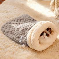 Cozy Cave Cat Sleeping Bag: Winter Warm Semi Enclosed Pet Bed with Security Hood-Self-Warming Fluff Pocket for Anxious Cats S white