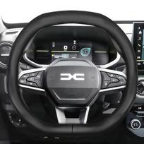 Suitable for Dacia Ultra-Thin Breathable Leather Steering Wheel Cover, Suitable for Models Such as Sandero Stepway, Duster, Jogger, Bigster, Spring, Black Classic Oval
