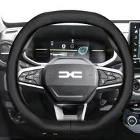 Suitable for Dacia Ultra-Thin Breathable Leather Steering Wheel Cover, Suitable for Models Such as Sandero Stepway, Duster, Jogger, Bigster, Spring, Black Punch Oval gray