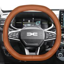 Suitable for Dacia Ultra-Thin Breathable Leather Steering Wheel Cover, Suitable for Models Such as Sandero Stepway, Duster, Jogger, Bigster, Spring, Brown Classic Oval