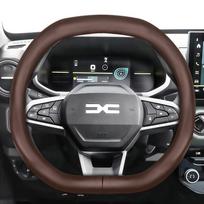 Suitable for Dacia Ultra-Thin Breathable Leather Steering Wheel Cover, Suitable for Models Such as Sandero Stepway, Duster, Jogger, Bigster, Spring, Mocha Classic Oval