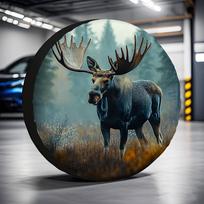 Moose Forest Scene Spare Tire Cover Durable Polyester All-Weather Trailer Wheel Protector 16inch