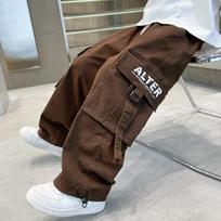 Child Cool Brown Cargo Pants with Side Pocket for Boy Loose Fit Sporty Drawstring Trousers Kids Hiphop Sweatpants 150 black