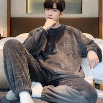Sleepwear Pajamas for Men Couple Sleeping Warm Coral Fleece Set Fleece Plus-Size Youth Home Wear XL tamsiai pilka spalva