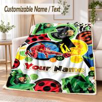 Miraculous Ladybug Custom Name Flannel Throw Blanket Soft Warm for Sofa Bed Indoor Home Use 80cmx120cm