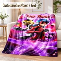 Miraculous Ladybug Custom Name Flannel Throw Blanket Soft Warm for Sofa Bed Indoor Home Use 80cmx120cm