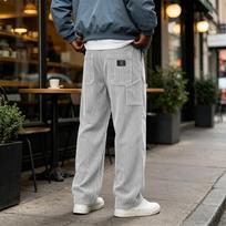 Men's Corduroy Multi-Pocket Cargo Pants Loose Fit Vintage Casual Straight Leg for Everyday Wear XXL gray
