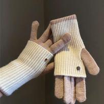 Dual-purpose Color Blocked Knitted Gloves Open-Finger Arm Cover Winter Women Gloves  Daily Use Style 5 gray