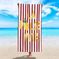 1pc striped lemon  La Dolce Vita  printed beach towel, a multifunctional beach towel suitable for camping, vacation and swimming 150x75cm