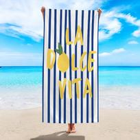 1pc striped lemon  La Dolce Vita  printed beach towel, a multifunctional beach towel suitable for camping, vacation and swimming 150x75cm