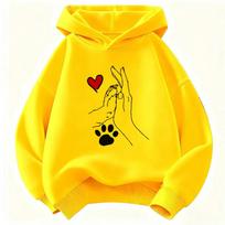 Cute Cat Paw Heart  Hoodie Kids Cartoon Kawaii Spring Children's Sweatshirt Hoody Casual Hoodies for Boys Girls Clothes 160