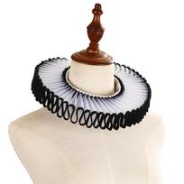 Detachable Shakespeare Neck Ruffled Collar Vintage Retro Ruff Collar  Cosplay S-White-Black Edging gray