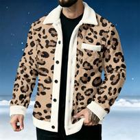 Men's Casual Flannel Long Sleeve Jacket with Pockets, Leopard Print Outerwear for Everyday Wear L black