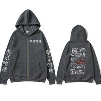 Japanese Anime Tokyo Ghoul Ken Kaneki Zipper Hoodies Men Fashion Zip Up Hooded Sweatshirts Long Sleeves Pullovers Jackets Caots M black