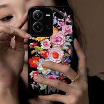 Vintage Floral Oil Painting Case for Vivo V25e V25 5G Acrylic TPU Bumper Retro Flower Shockproof Protective Cover Vivo V25 5G