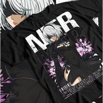 Nier Automata Graphic T‑shirt Unisex Vintage Washed Cotton Oversized Short Sleeve Trendy Casual Streetwear Tops 4XL white