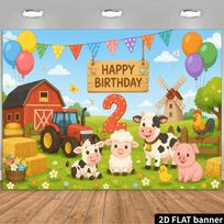 Farm animal 2nd birthday theme backdrop cloth can be used as a photo backdrop for outdoor celebrations 79×59inch/200*150cm