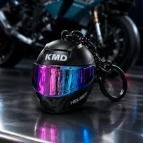 3D Light Up Helmet Key Fob Multi-functional Mini Helmet Keychain  For Biker Non Luminous Black
