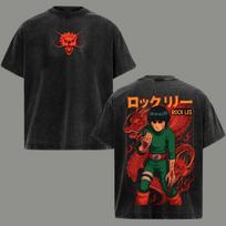 Vintage Rock Lee Naruto Acid Washed T-Shirt Vintage Anime Men's Top Graphic Tee 4XL black