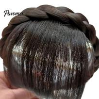 Women Fringe Headband Wig Realistic No Odor Braided Curled Hairpiece Decorative Natural Fake Hair Bangs Accessories Hoop black