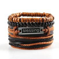 Men's Leather Rope Bracelet Set One Size