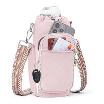 Crossbody Insulated Water Bottle Bag Adjustable Shoulder Strap Fit 40oz Drink Container Gym Daily Carry Gift Ladies Young Girls rožinė