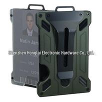 Men's RFID-Blocking Aluminum Card Holder & Transparent ID Wallet kariškai žalia