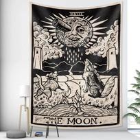 VIKAMA The Moon Tarot Tapestry Vintage Woodcut Wall Hanging Mystical Wolf Art for Bedroom Studio Occult Decor 100X150CM