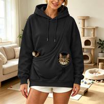 Unisex Loose Fit Hoodie with Pocket for Cats and Dogs, Casual Pullover Sweatshirt XXXL black