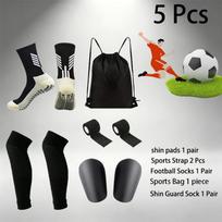 5 Pieces Sports Football Socks Mini Guards Shin Pads Straps Drawstring Football Bag Compression Socks 1 5-03SetHB3-Black