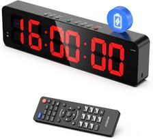 12''x 3.5'' Gym Timer with Remote Ultra-Clear Interval Timer with LED Countdown/Up Wall Clock Power Fitness Timer Stopwatch