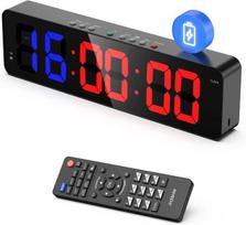12''x 3.5'' Gym Timer with Remote Ultra-Clear Interval Timer with LED Countdown/Up Wall Clock Power Fitness Timer Stopwatch